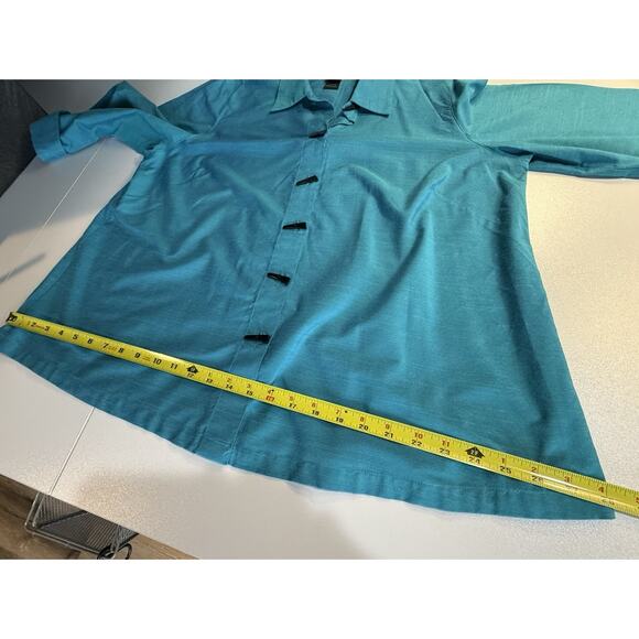 Ali Miles Womens Sz PXL Blue Boxy Button Up Top Lagenlook Wearable Art Artsy - Picture 9 of 11